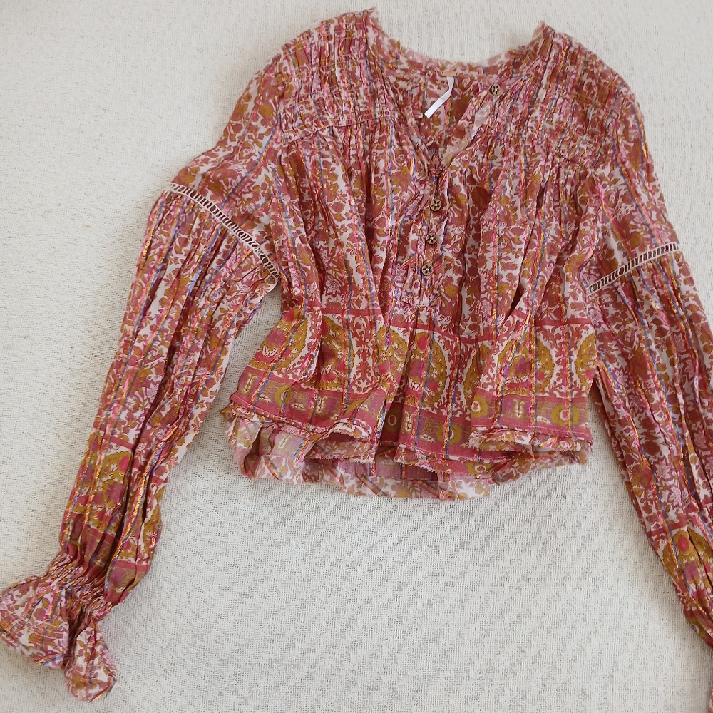 free people ♡ bali bohemian disco top xs boho gypsy 70s retro eclectic floral - Picture 3 of 10